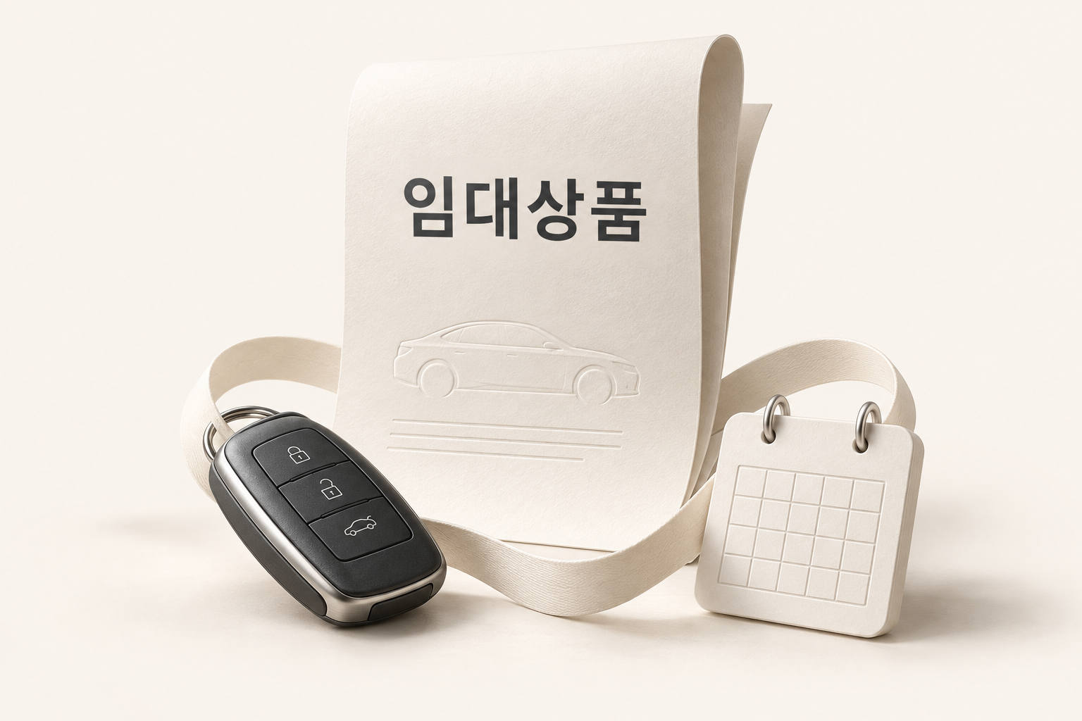 임대상품: 임대계약서, 차량 키와 이용 기간을 나타내는 달력