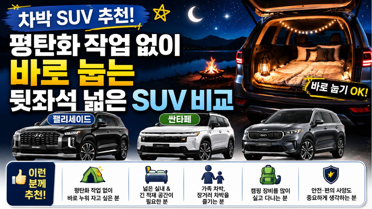 차박 평탄화 없는 SUV 추천 TOP 3 | 승차감하차감