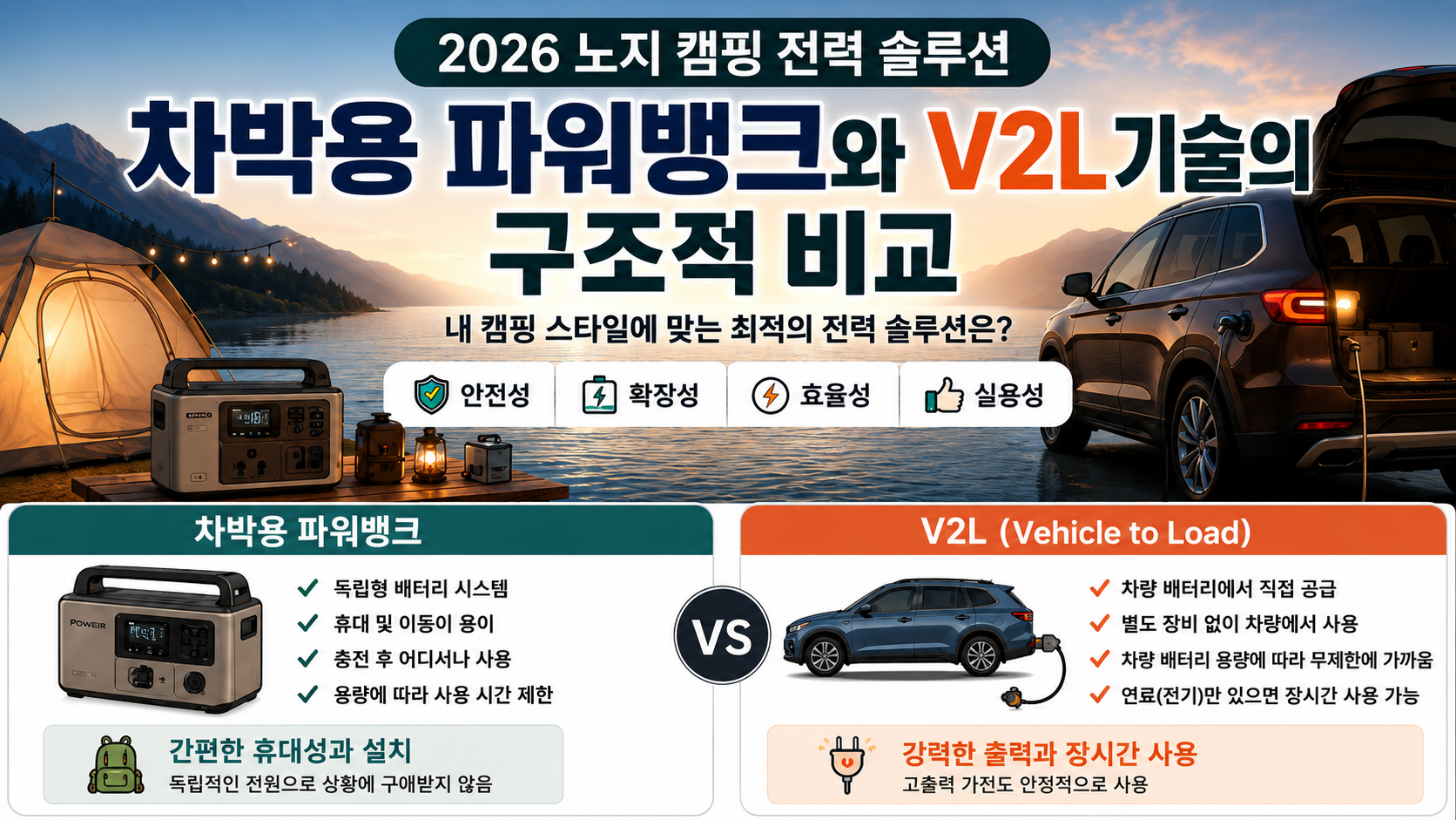 차박용 파워뱅크 vs V2L 비교 | 캠핑 전력 공급 방식 어떤 것이 더 좋을까?